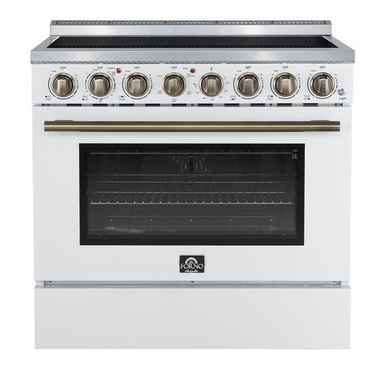 Forno Paolo 36 Inch White Freestanding Electric Range, Stainless Steel, 5.44 cu.ft, True Convection Oven, Energy Efficient - Forno Appliances