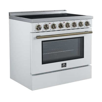 Forno Paolo 36 Inch White Freestanding Electric Range, Stainless Steel, 5.44 cu.ft, True Convection Oven, Energy Efficient - Forno Appliances
