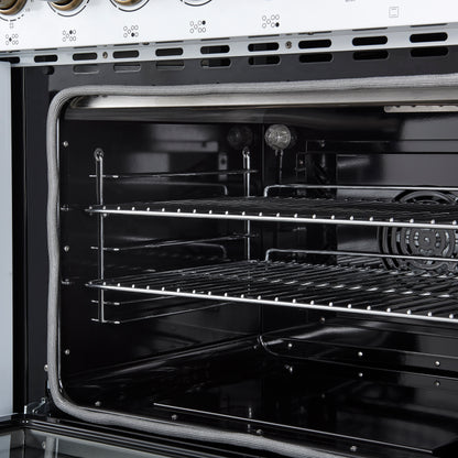 Forno Paolo 48 Inch Freestanding Electric Range in White with Antique Brass, 6.7 cu.ft, True Convection Oven, Energy Efficient