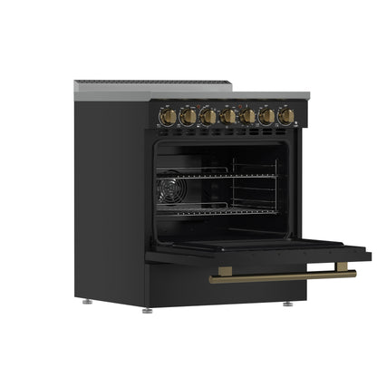 Forno Paolo 30-Inch Freestanding Electric Range, Black, 4.38 cu.ft, True Convection Oven, Energy Efficient - Forno Appliances