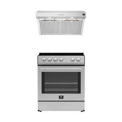 Ensemble de cuisine haut de gamme FORNO 2 pièces - Leonardo Espresso 30" Cuisinière en acier inoxydable, 30" Hotte aspirante en acier inoxydable - FBDL-002-01CA