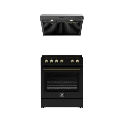 FORNO Premium 2-Piece Kitchen Bundle - Leonardo Espresso 30" Black Range, 30" Black Range Hood - FBDL-002-02CA - Forno Appliances