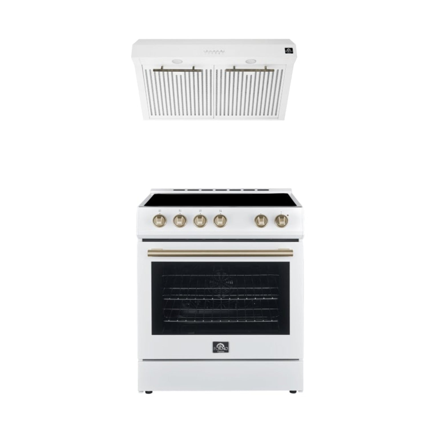 FORNO Premium 2-Piece Kitchen Bundle - Leonardo Espresso 30" White Range, 30" White Range Hood - FBDL-002-03CA - Forno Appliances