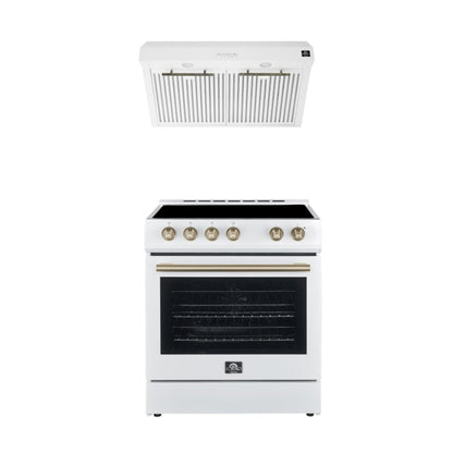 FORNO Premium 2-Piece Kitchen Bundle - Leonardo Espresso 30" White Range, 30" White Range Hood - FBDL-002-03CA - Forno Appliances