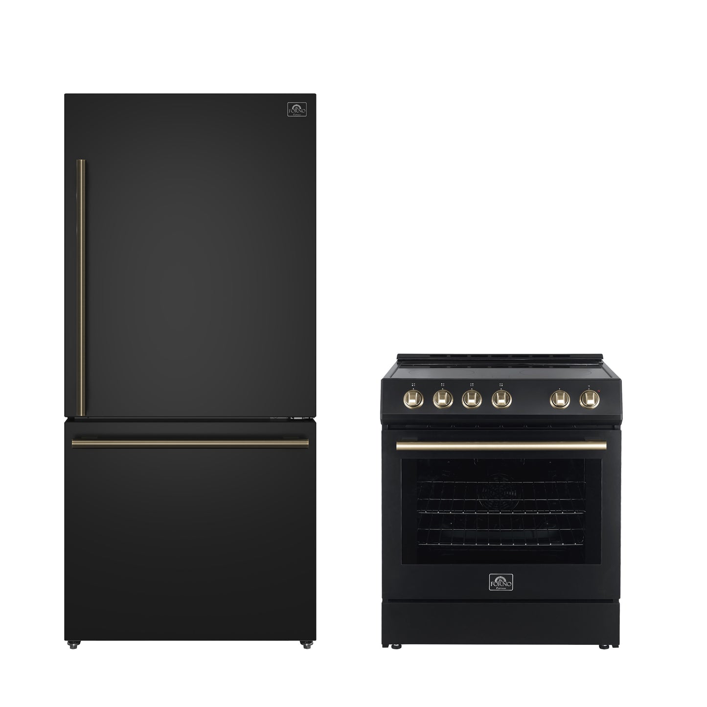 Ensemble de cuisine haut de gamme FORNO 2 pièces - Leonardo Espresso 30" Gamme noire, 31" Réfrigérateur à congélateur inférieur noir - FBDL-003-02CA