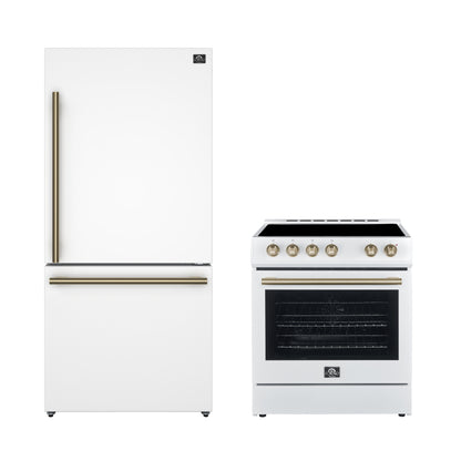 FORNO Premium 2-Piece Kitchen Bundle - Leonardo Espresso 30" White Range, 31" White Bottom Freezer Refrigerator - FBDL-003-03CA - Forno Appliances