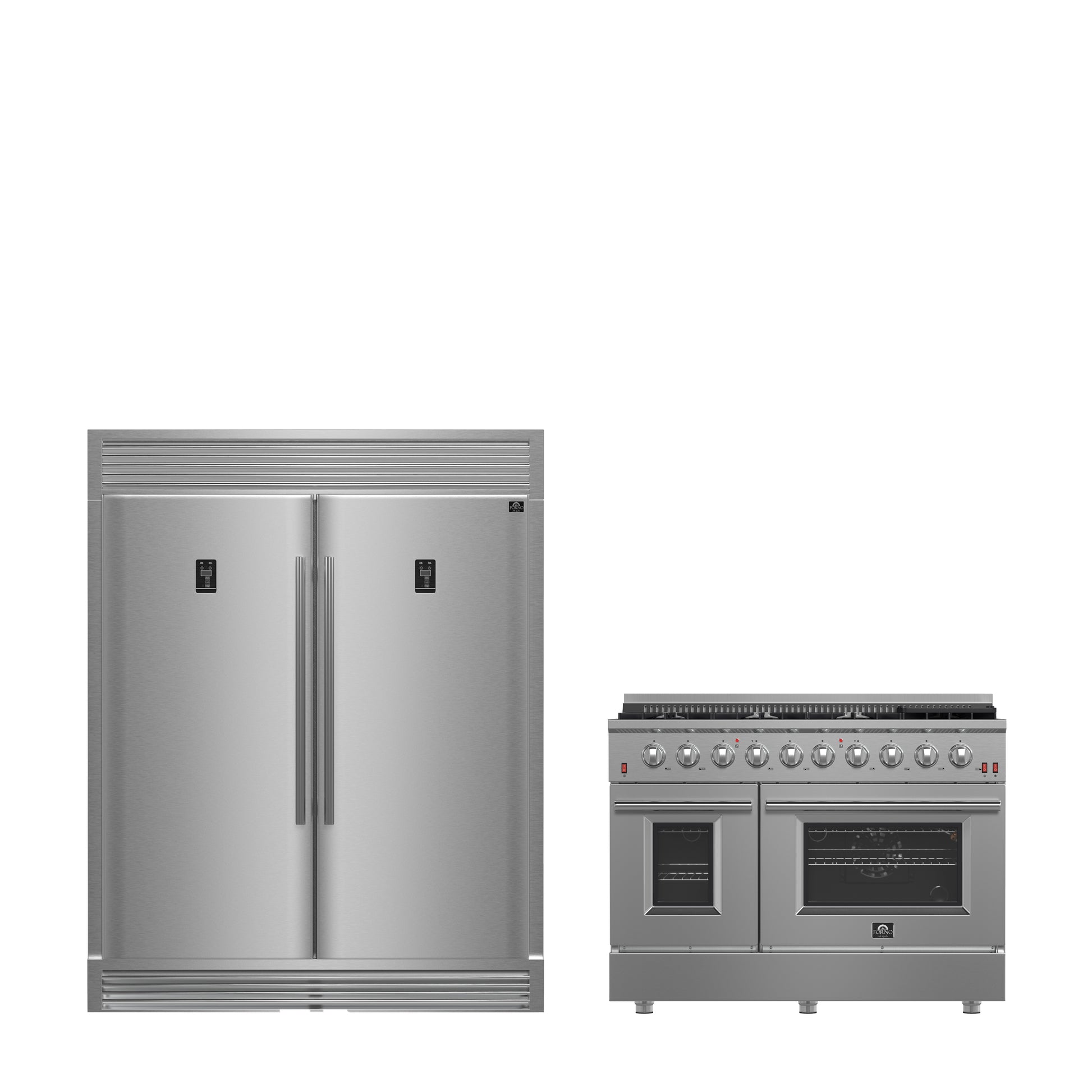 FORNO Ensemble cuisine premium 2 pièces - cuisinière à gaz Galiano 48", réfrigérateur côte à côte 60" - FBDL-005-01CAUS - Forno Appliances