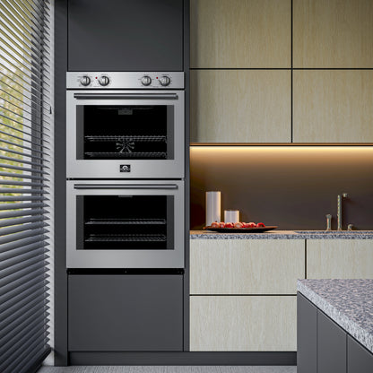 Forno Vomero 30-Inch Double Wall Oven, Stainless Steel, 10 cu.ft Total Capacity, 7100W Convection, Mechanical Controls, Self-Cleaning Function - Forno Appliances