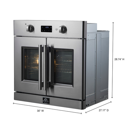 Forno Asti 30-Inch French Door Electric Wall Oven in Stainless Steel, 3.68 cu. ft. True Convection, 3,600W, Air Fry, Sous Vide, Self-Clean - Forno Appliances
