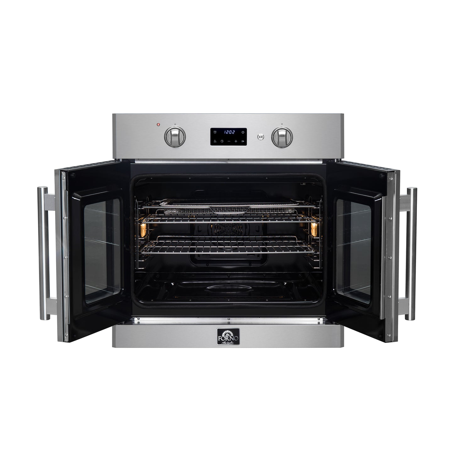 Forno Asti 30-Inch French Door Electric Wall Oven in Stainless Steel, 3.68 cu. ft. True Convection, 3,600W, Air Fry, Sous Vide, Self-Clean - Forno Appliances