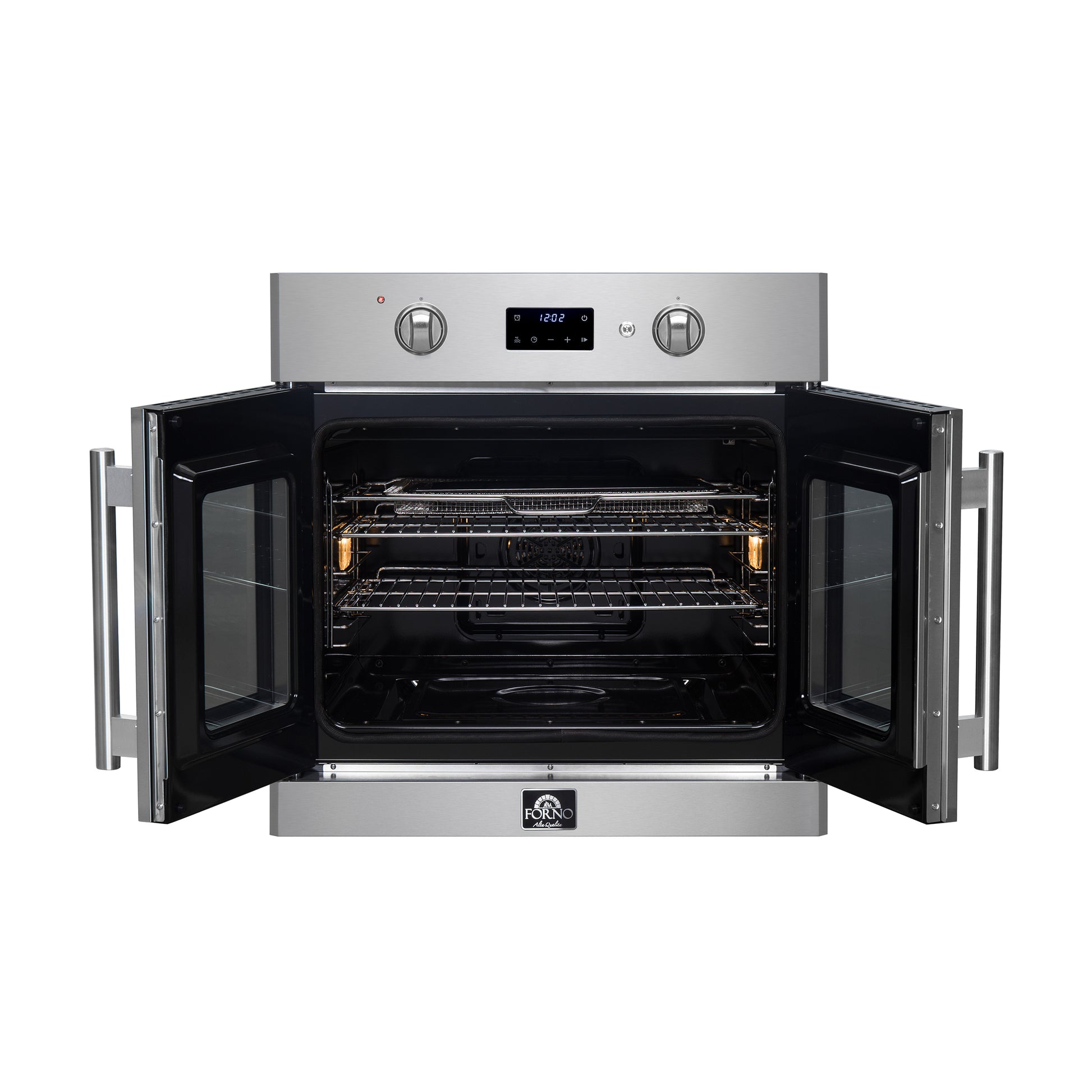 Forno Asti 30-Inch French Door Electric Wall Oven in Stainless Steel, 3.68 cu. ft. True Convection, 3,600W, Air Fry, Sous Vide, Self-Clean - Forno Appliances