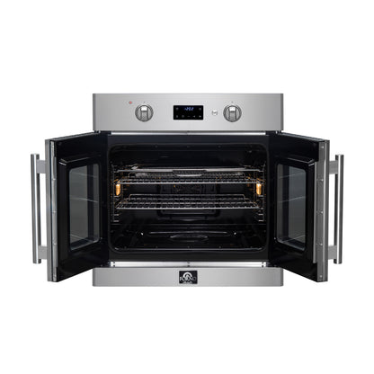 Forno Asti 30-Inch French Door Electric Wall Oven in Stainless Steel, 3.68 cu. ft. True Convection, 3,600W, Air Fry, Sous Vide, Self-Clean - Forno Appliances