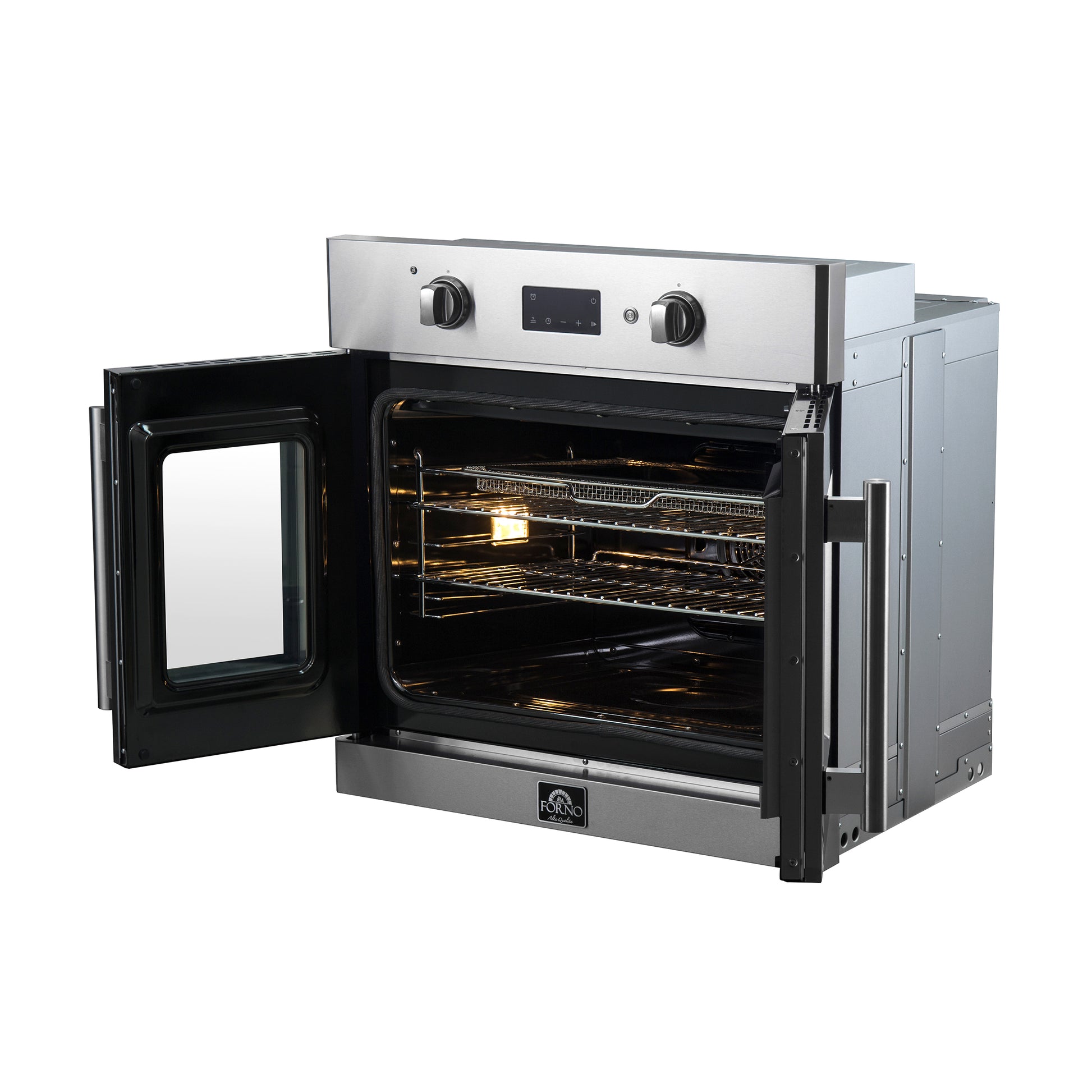 Forno Asti 30-Inch French Door Electric Wall Oven in Stainless Steel, 3.68 cu. ft. True Convection, 3,600W, Air Fry, Sous Vide, Self-Clean - Forno Appliances