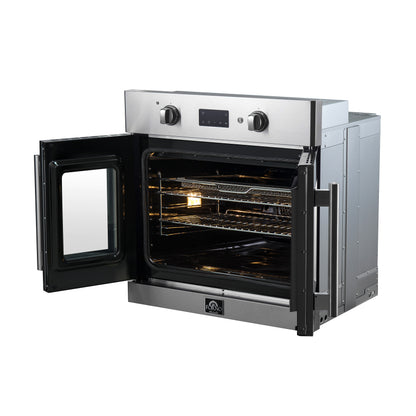 Forno Asti 30-Inch French Door Electric Wall Oven in Stainless Steel, 3.68 cu. ft. True Convection, 3,600W, Air Fry, Sous Vide, Self-Clean - Forno Appliances