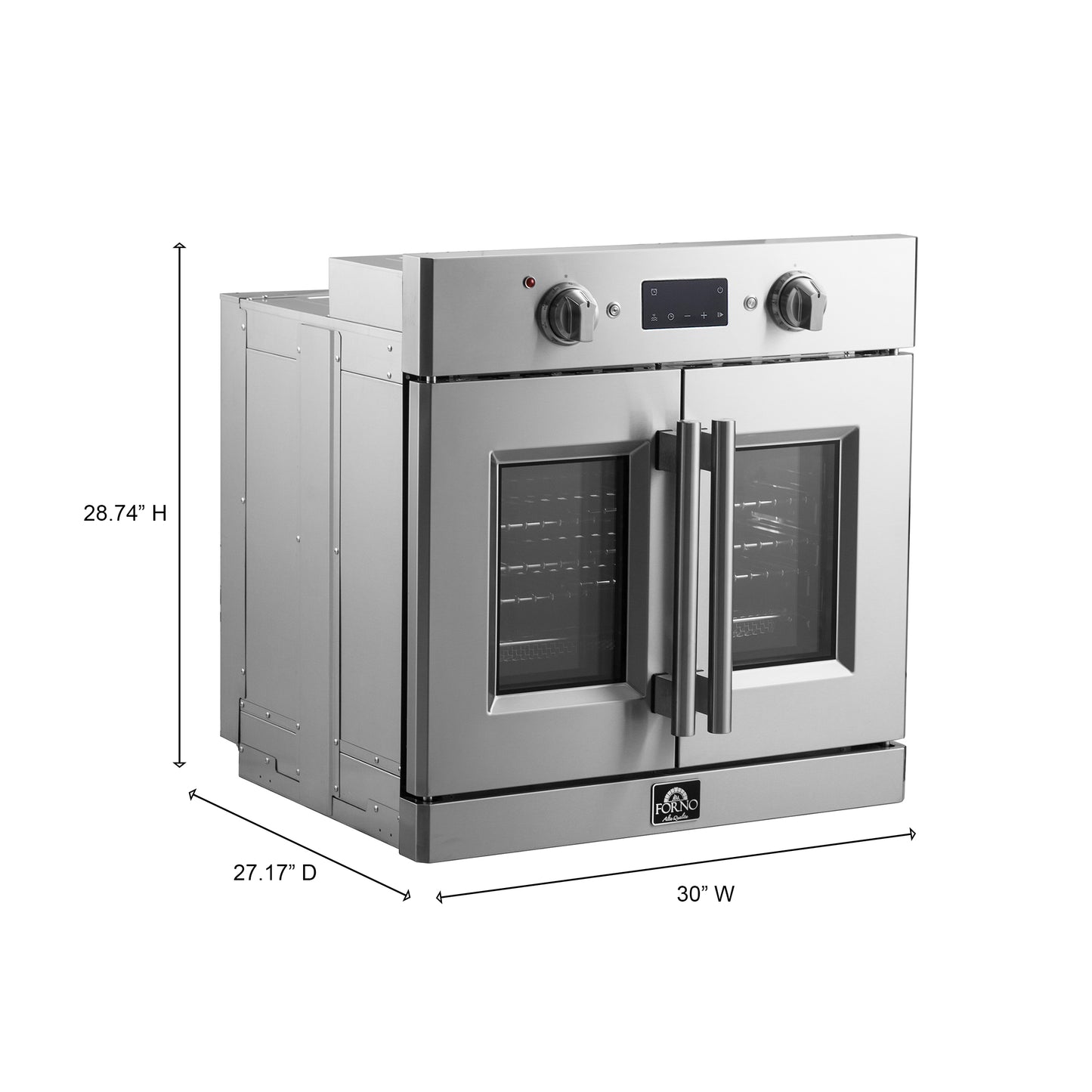 Forno Gallico 30-Inch Electric French Door Wall Oven, Stainless Steel, True Convection, Air Fry, Self-Cleaning - Forno Appliances