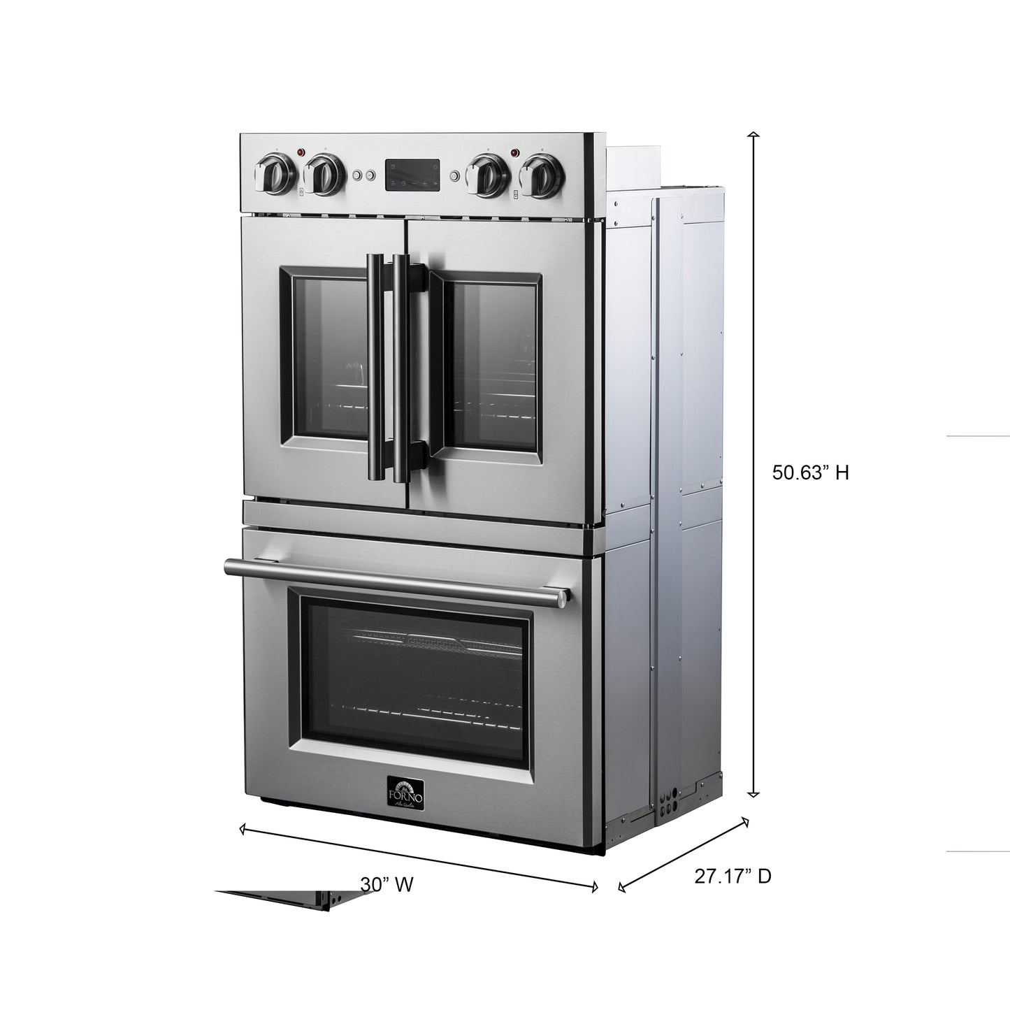 Forno Gallico 30-Inch Electric French Door Double Oven, Stainless Steel, Convection Cooking, Touch Control Panel, Self-Cleaning Function - Forno Appliances