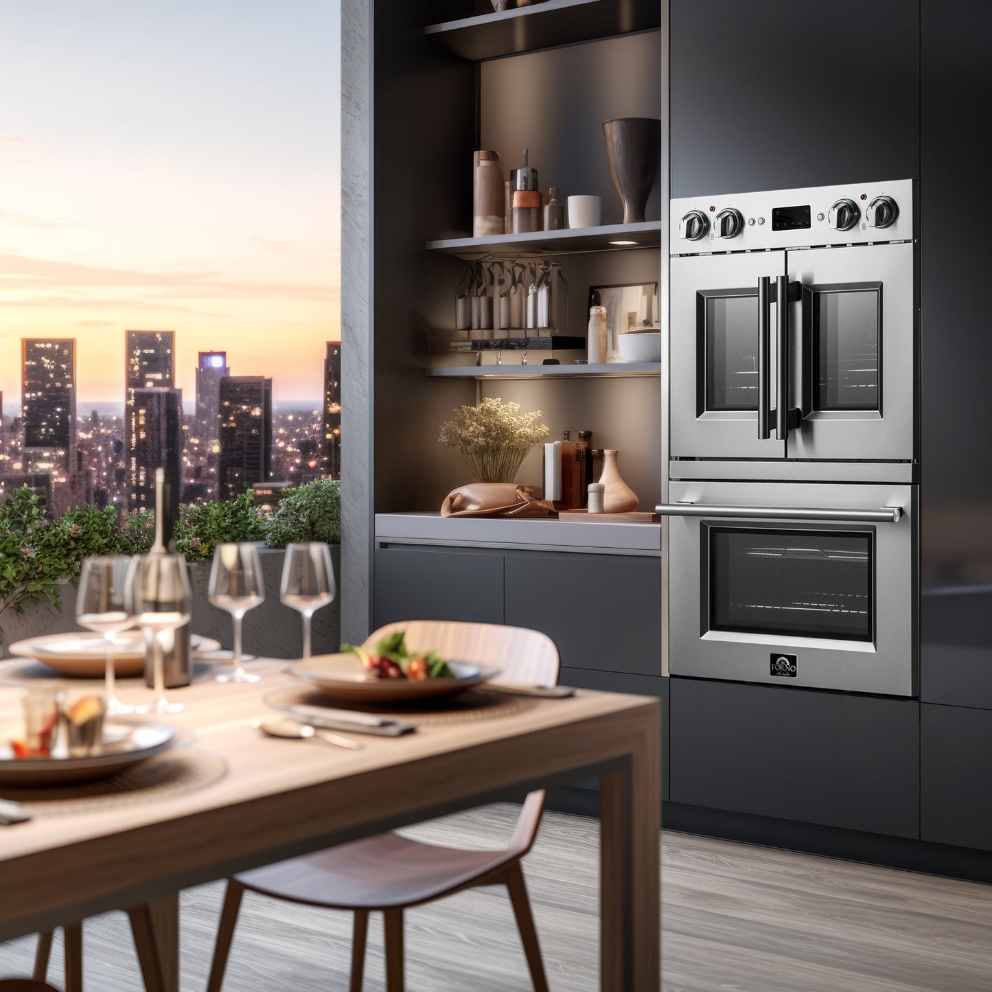 Forno Gallico 30-Inch Electric French Door Double Oven, Stainless Steel, Convection Cooking, Touch Control Panel, Self-Cleaning Function - Forno Appliances