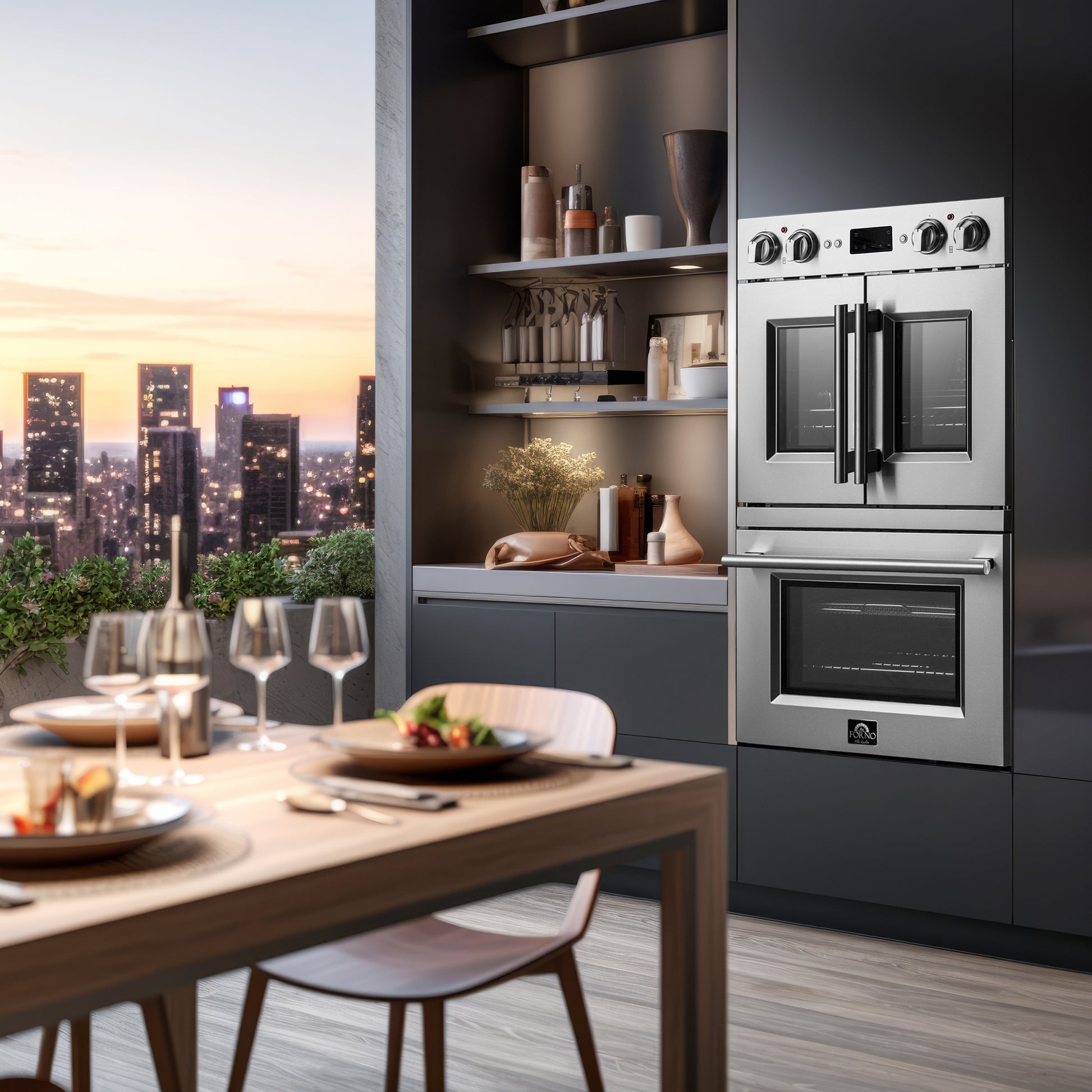 Forno Gallico 30-Inch Electric French Door Double Oven, Stainless Steel, Convection Cooking, Touch Control Panel, Self-Cleaning Function - Forno Appliances
