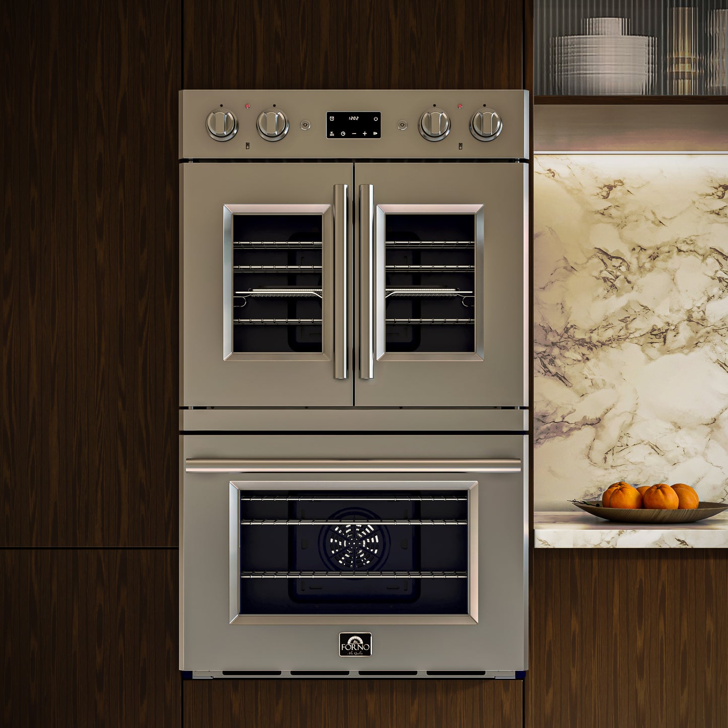 Forno Gallico 30-Inch Electric French Door Double Oven, Stainless Steel, Convection Cooking, Touch Control Panel, Self-Cleaning Function - Forno Appliances