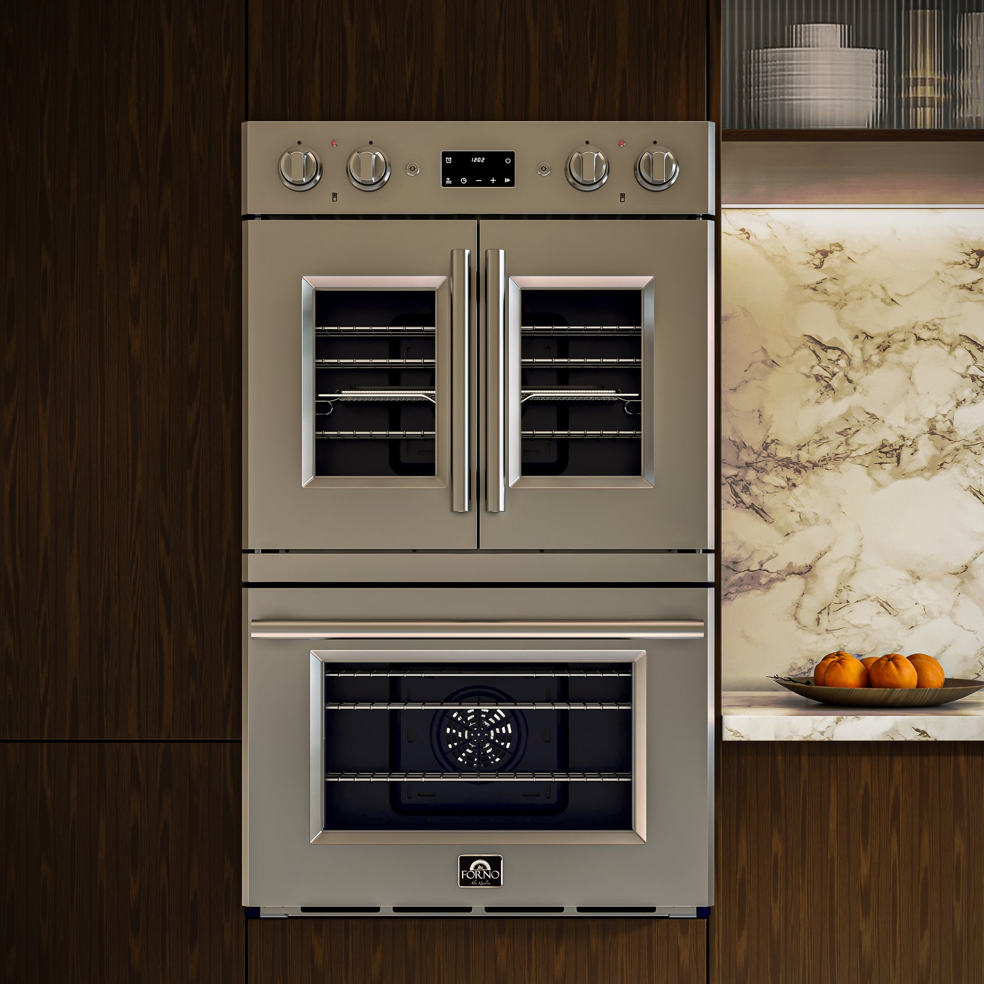 Forno Gallico 30-Inch Electric French Door Double Oven, Stainless Steel, Convection Cooking, Touch Control Panel, Self-Cleaning Function - Forno Appliances