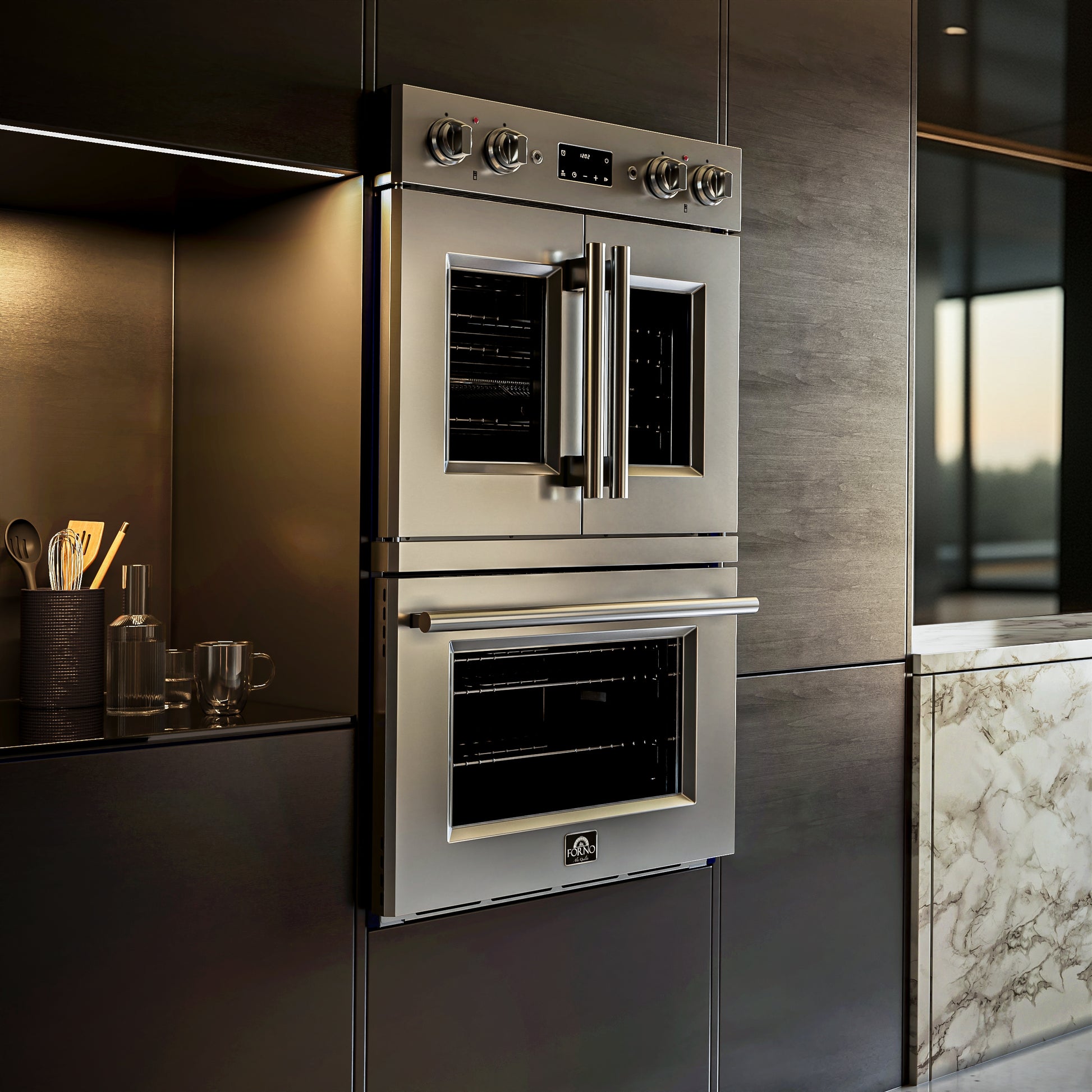 Forno Gallico 30-Inch Electric French Door Double Oven, Stainless Steel, Convection Cooking, Touch Control Panel, Self-Cleaning Function - Forno Appliances