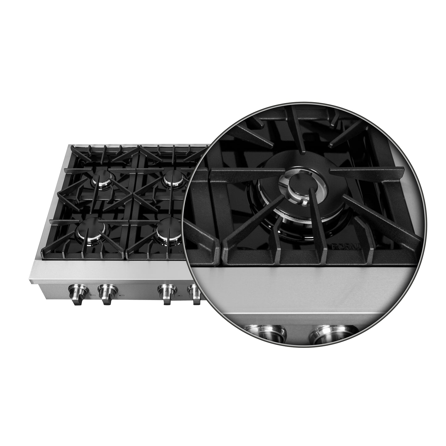 Forno Cossato Alta Qualita 48-Inch Pro-Style Gas Rangetop, Stainless Steel, 8 Sealed Burners, 107,000 BTU Total Output, Continuous Cast Iron Grates - Forno Appliances