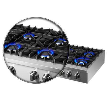Forno Cossato Alta Qualita 48-Inch Pro-Style Gas Rangetop, Stainless Steel, 8 Sealed Burners, 107,000 BTU Total Output, Continuous Cast Iron Grates - Forno Appliances