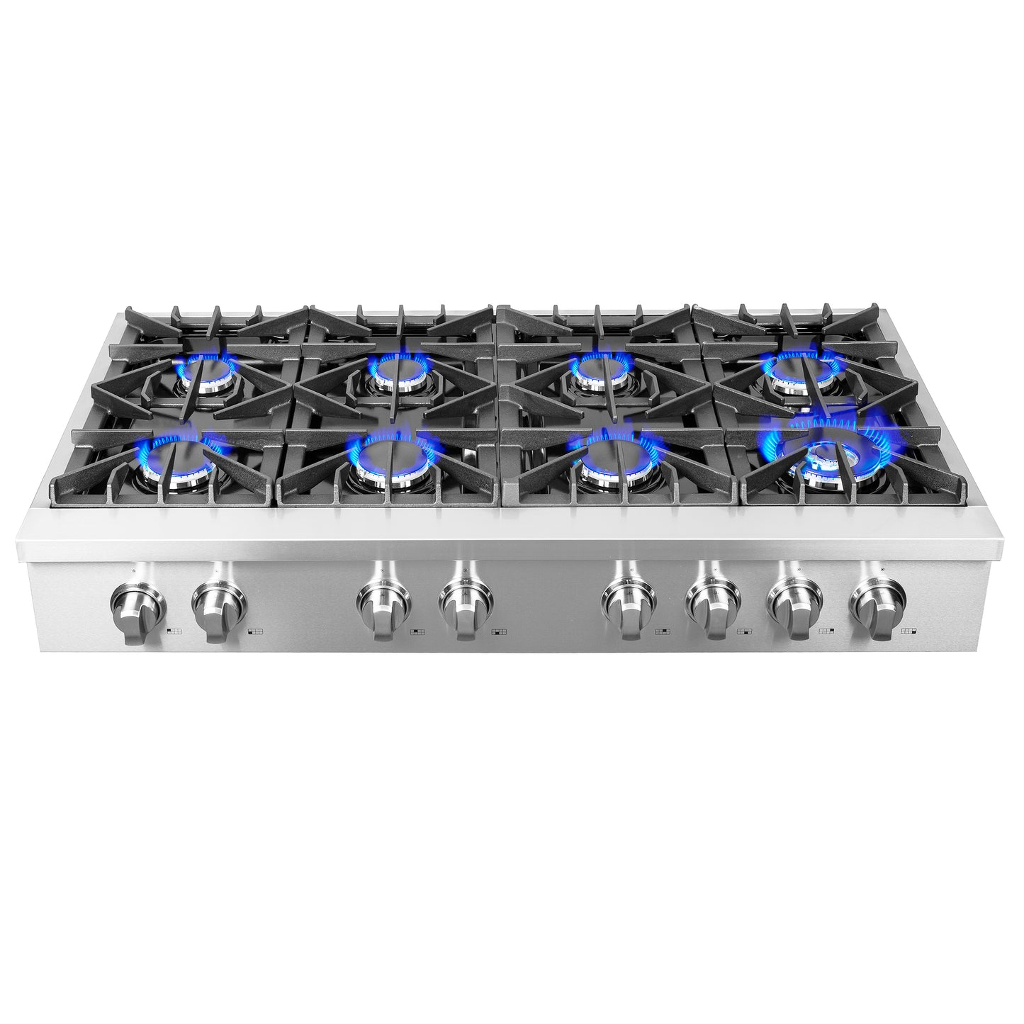 Forno Cossato Alta Qualita 48-Inch Pro-Style Gas Rangetop, Stainless Steel, 8 Sealed Burners, 107,000 BTU Total Output, Continuous Cast Iron Grates - Forno Appliances