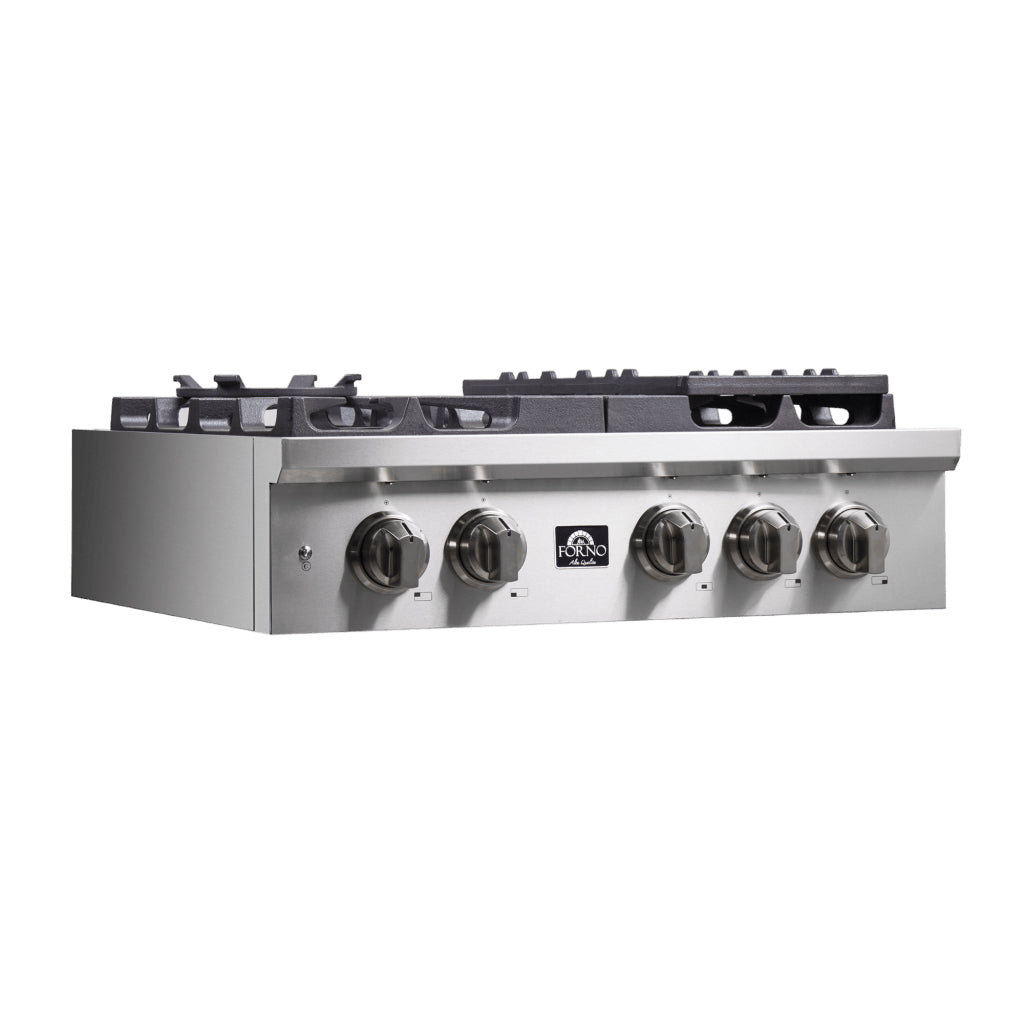 Forno Spezia Alta Qualita 30-Inch Pro-Style Gas Rangetop, Stainless Steel, 5 Sealed Burners, Continuous Cast Iron Grates, High Heat Output - Forno Appliances