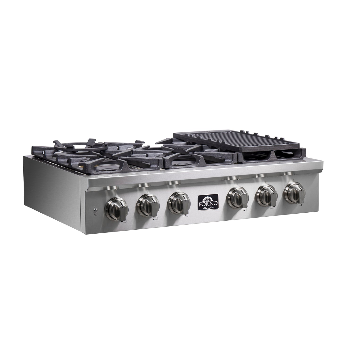 Forno Spezia Alta Qualita 36-Inch Pro-Style Gas Rangetop, Stainless Steel, 6 Sealed Burners, Continuous Cast Iron Grates, High Heat Output - Forno Appliances