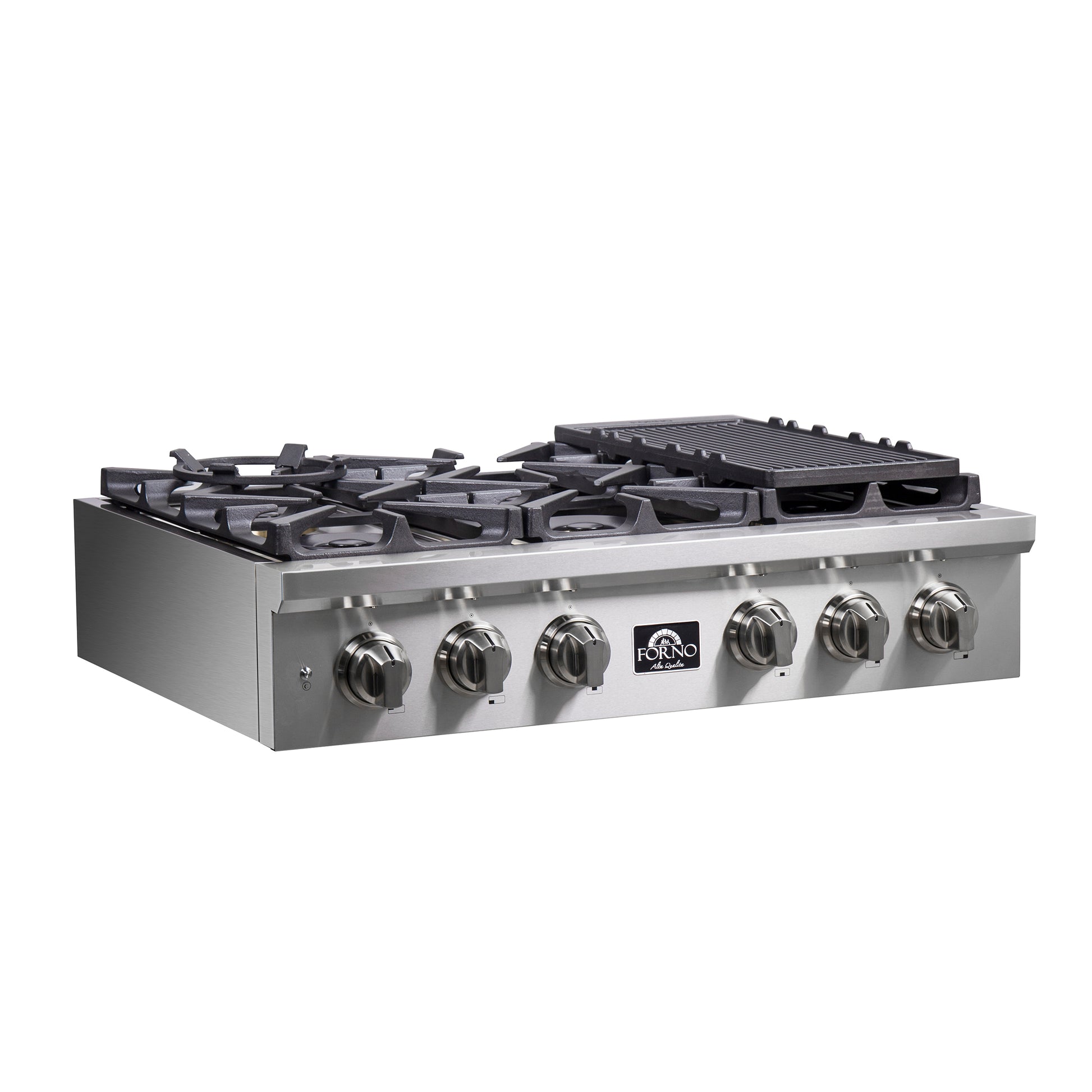 Forno Spezia Alta Qualita 36-Inch Pro-Style Gas Rangetop, Stainless Steel, 6 Sealed Burners, Continuous Cast Iron Grates, High Heat Output - Forno Appliances