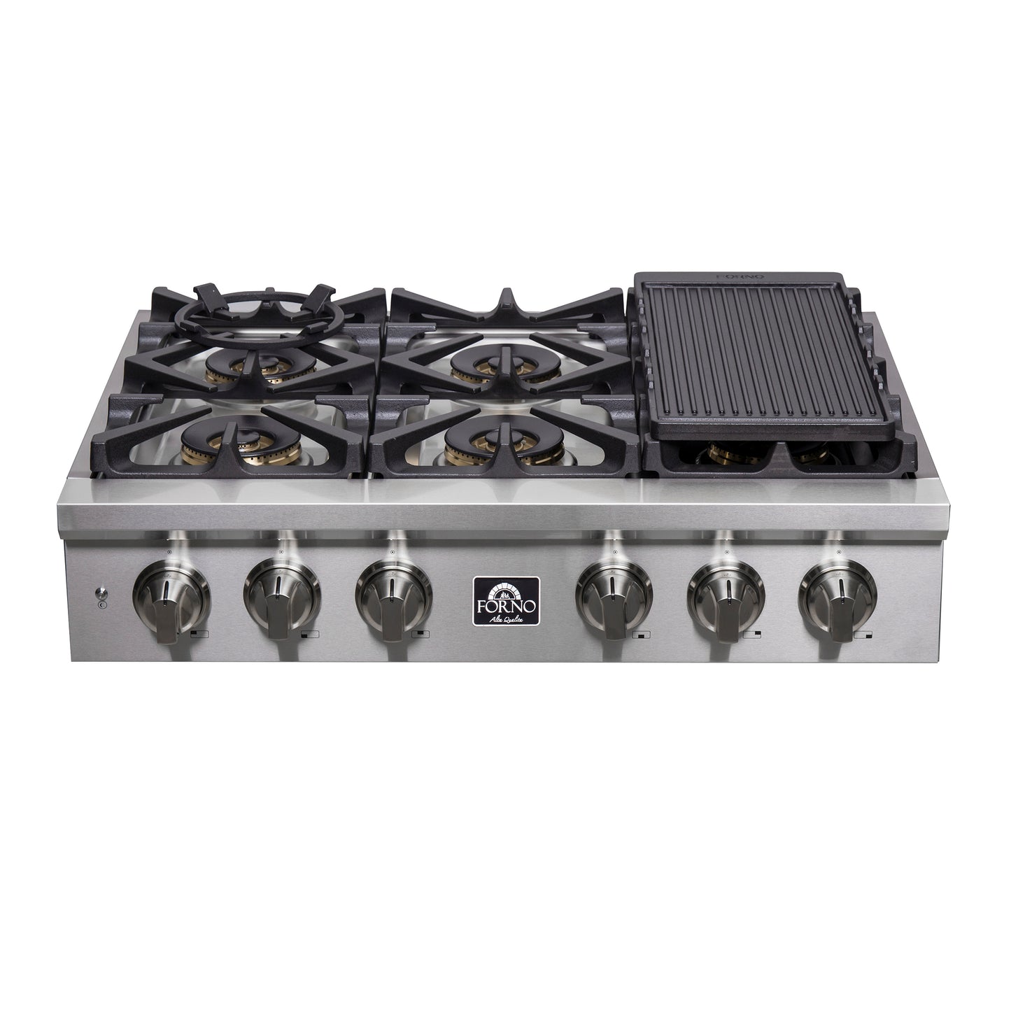 Forno Spezia Alta Qualita 36-Inch Pro-Style Gas Rangetop, Stainless Steel, 6 Sealed Burners, Continuous Cast Iron Grates, High Heat Output - Forno Appliances