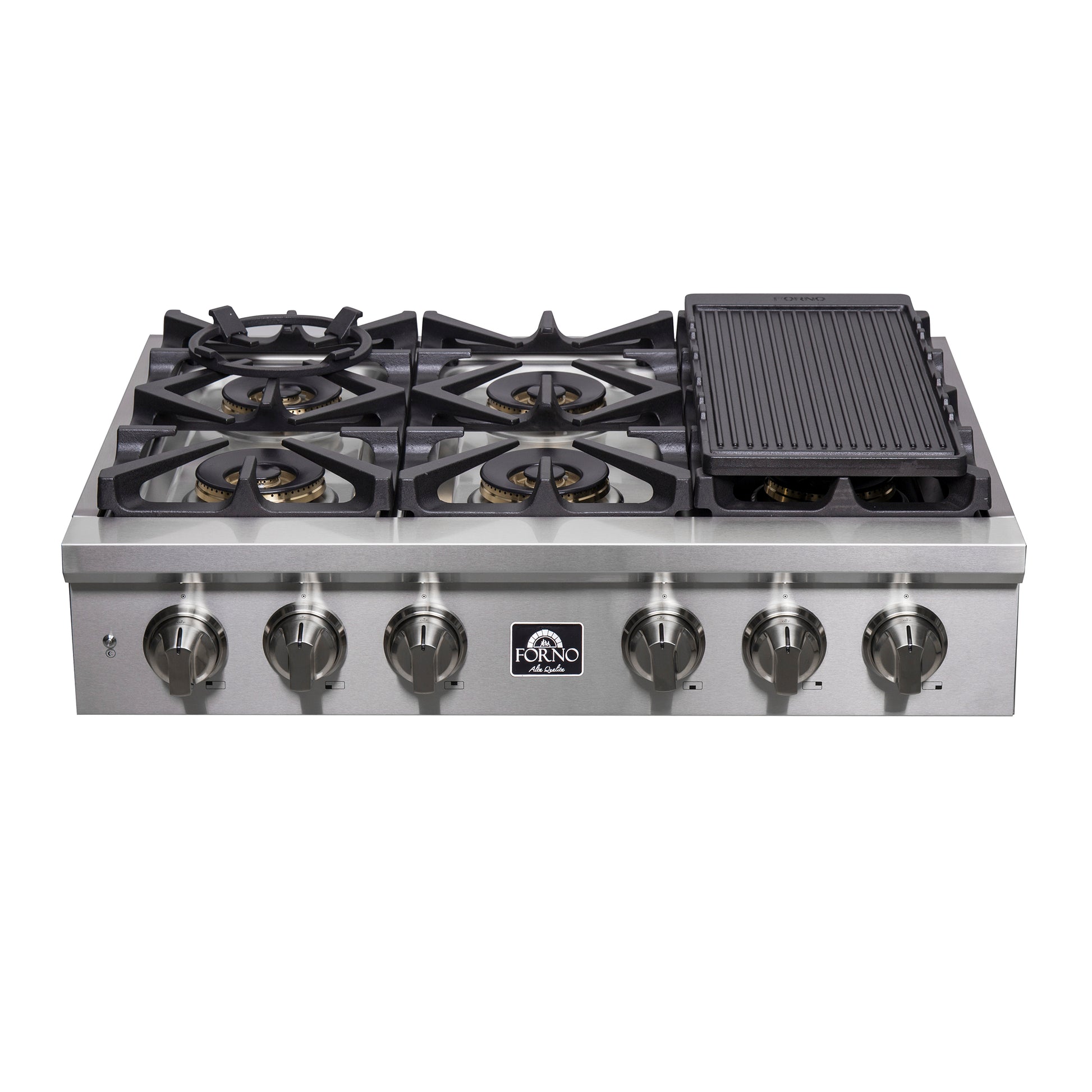 Forno Spezia Alta Qualita 36-Inch Pro-Style Gas Rangetop, Stainless Steel, 6 Sealed Burners, Continuous Cast Iron Grates, High Heat Output - Forno Appliances