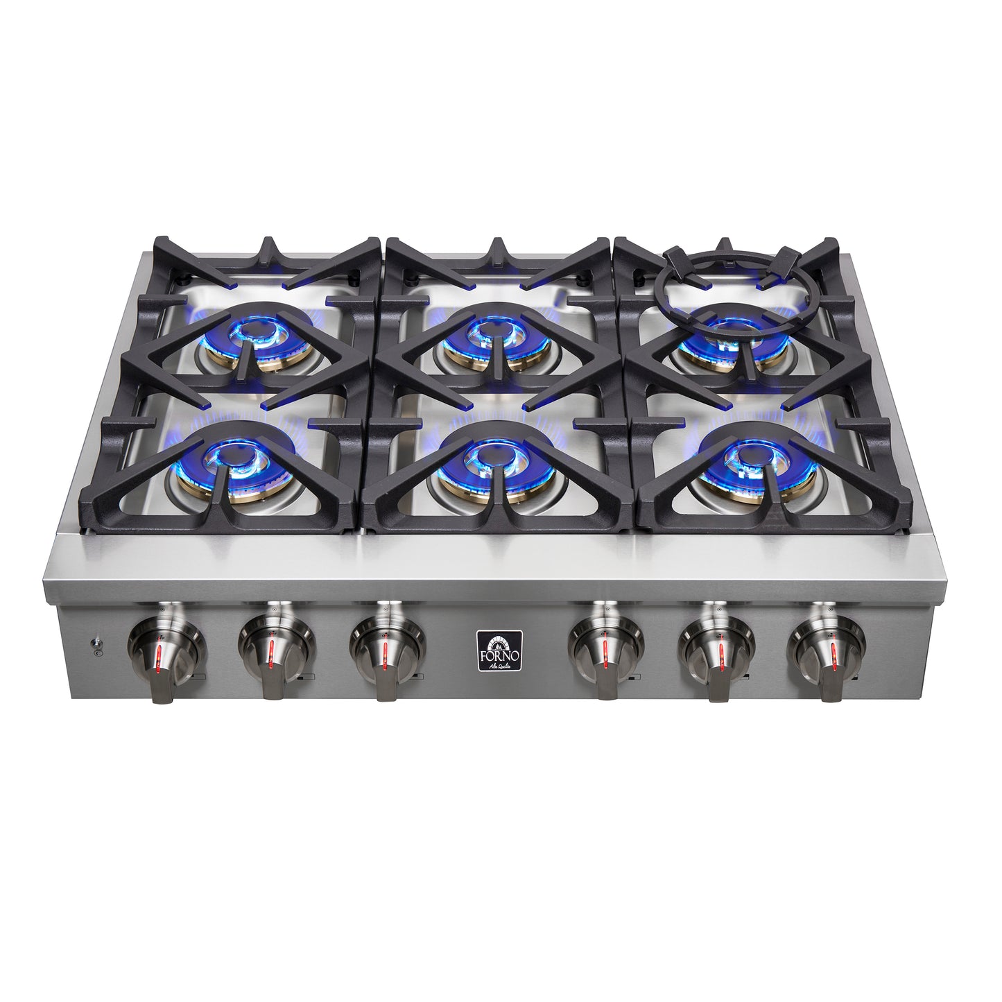 Forno Spezia Alta Qualita 36-Inch Pro-Style Gas Rangetop, Stainless Steel, 6 Sealed Burners, Continuous Cast Iron Grates, High Heat Output - Forno Appliances