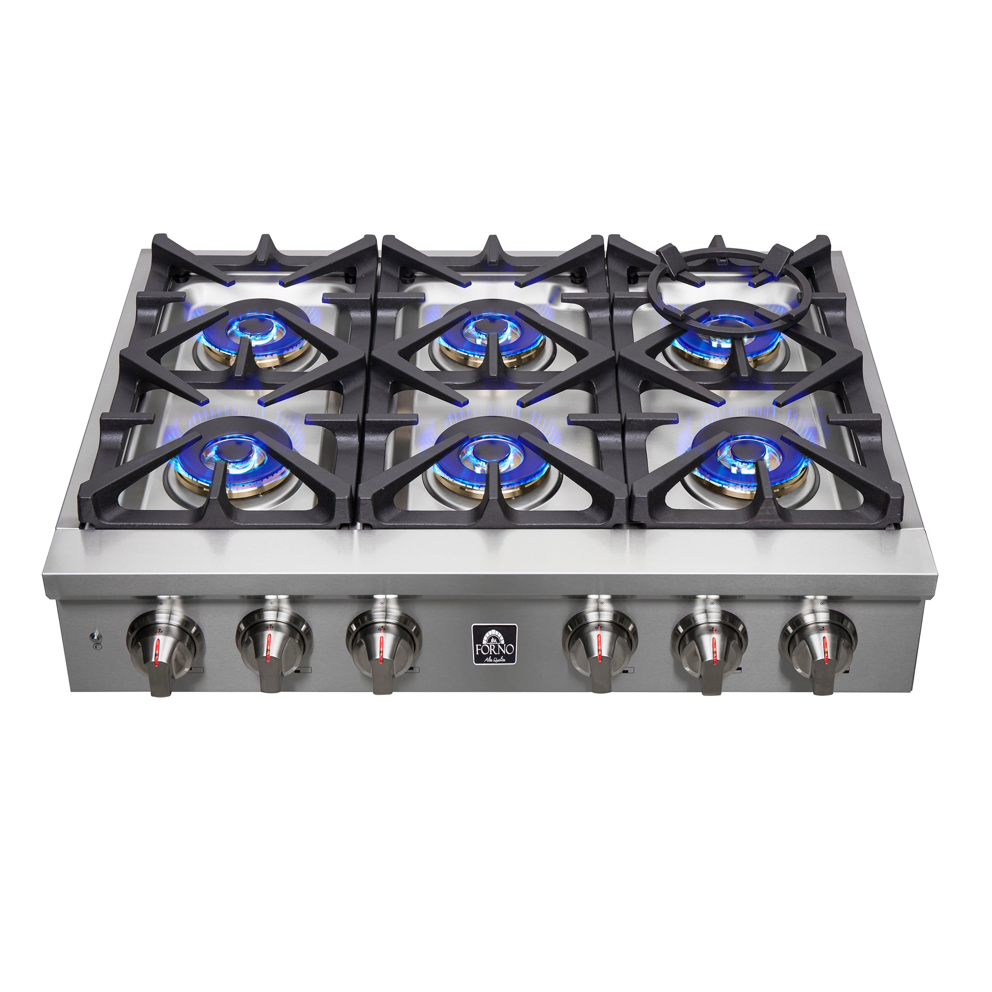Forno Spezia Alta Qualita 36-Inch Pro-Style Gas Rangetop, Stainless Steel, 6 Sealed Burners, Continuous Cast Iron Grates, High Heat Output - Forno Appliances