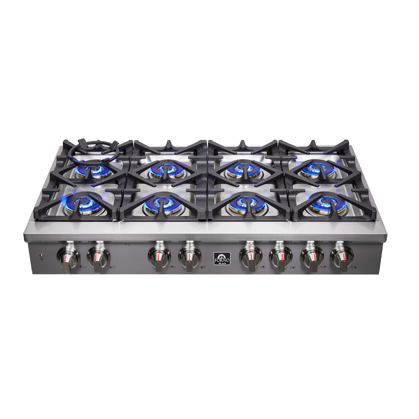 Forno Spezia Alta Qualita 48-Inch Pro-Style Gas Rangetop, Stainless Steel, 8 Sealed Burners, Continuous Cast Iron Grates, High Heat Output - Forno Appliances