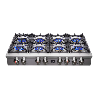 Forno Spezia Alta Qualita 48-Inch Pro-Style Gas Rangetop, Stainless Steel, 8 Sealed Burners, Continuous Cast Iron Grates, High Heat Output - Forno Appliances