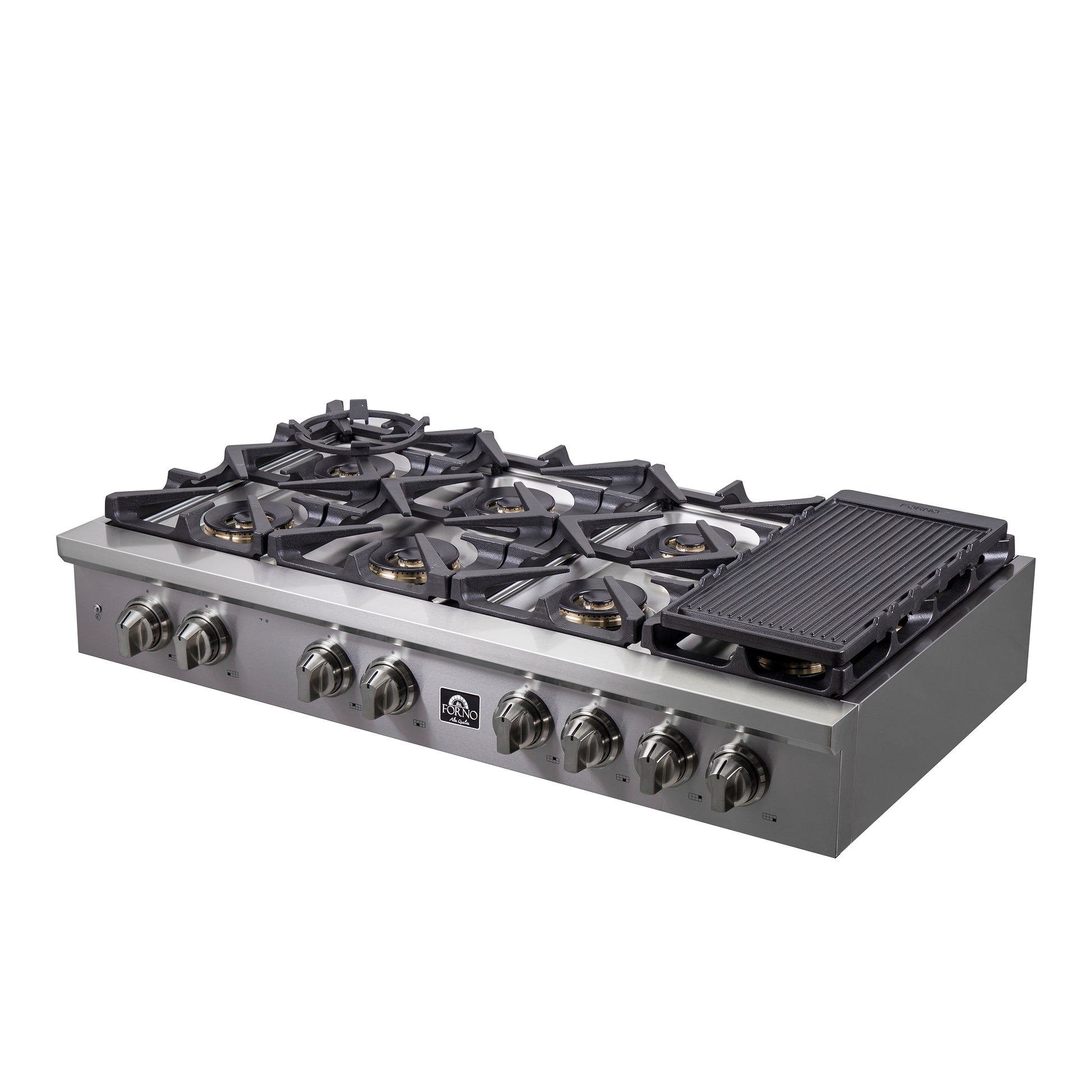 Forno Spezia Alta Qualita 48-Inch Pro-Style Gas Rangetop, Stainless Steel, 8 Sealed Burners, Continuous Cast Iron Grates, High Heat Output - Forno Appliances