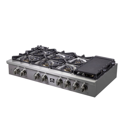 Forno Spezia Alta Qualita 48-Inch Pro-Style Gas Rangetop, Stainless Steel, 8 Sealed Burners, Continuous Cast Iron Grates, High Heat Output - Forno Appliances