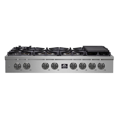 Forno Spezia Alta Qualita 48-Inch Pro-Style Gas Rangetop, Stainless Steel, 8 Sealed Burners, Continuous Cast Iron Grates, High Heat Output - Forno Appliances