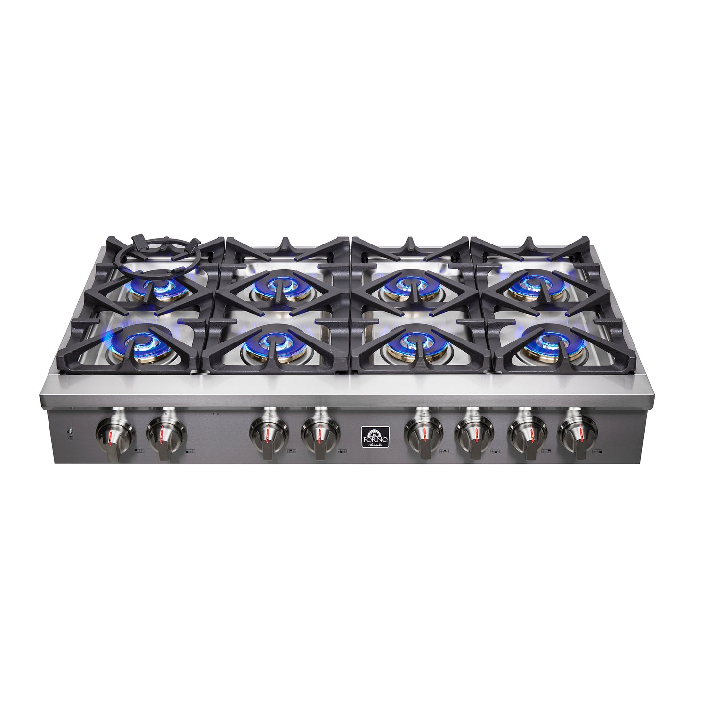 Forno Spezia Alta Qualita 48-Inch Pro-Style Gas Rangetop, Stainless Steel, 8 Sealed Burners, Continuous Cast Iron Grates, High Heat Output - Forno Appliances