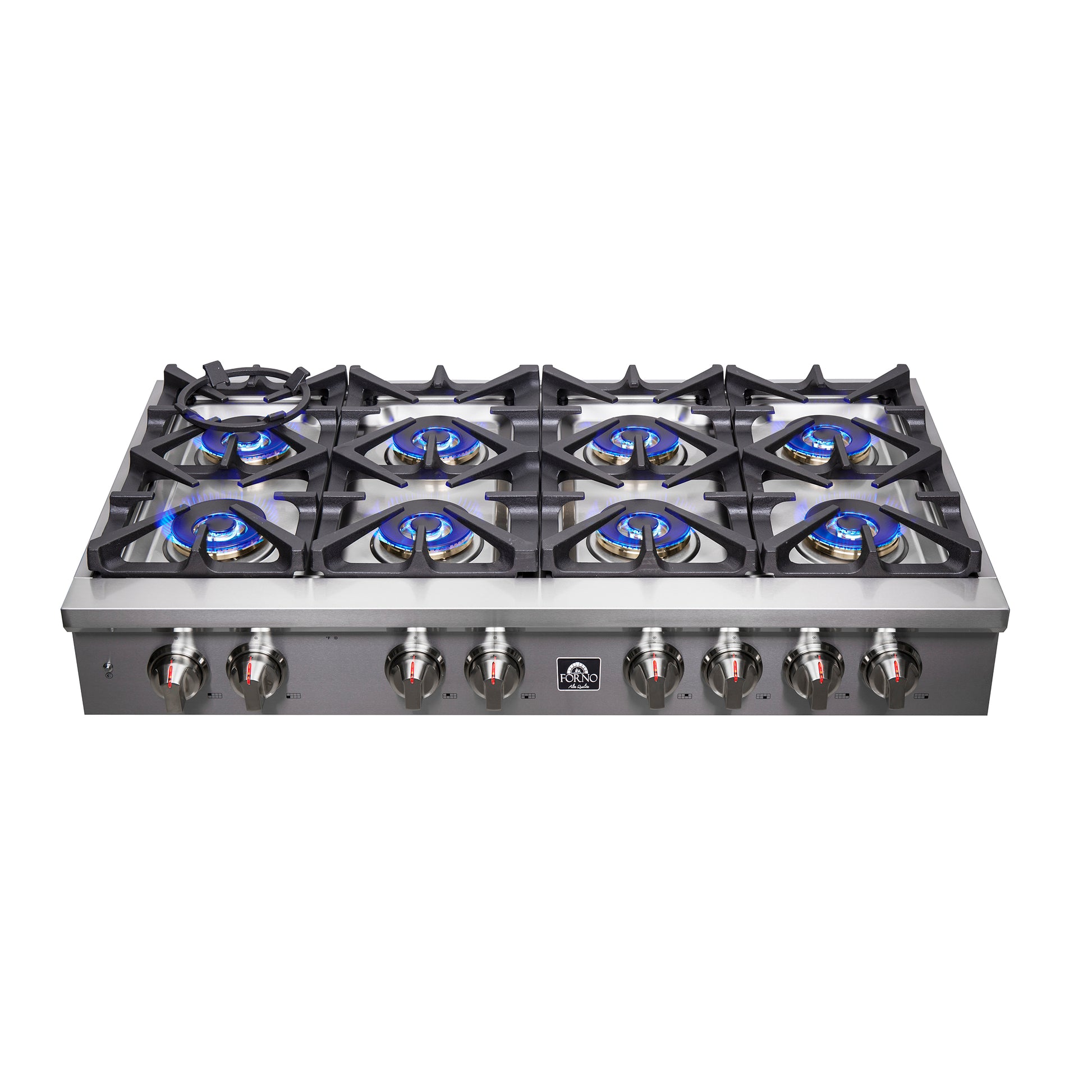 Forno Spezia Alta Qualita 48-Inch Pro-Style Gas Rangetop, Stainless Steel, 8 Sealed Burners, Continuous Cast Iron Grates, High Heat Output - Forno Appliances