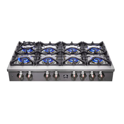 Forno Spezia Alta Qualita 48-Inch Pro-Style Gas Rangetop, Stainless Steel, 8 Sealed Burners, Continuous Cast Iron Grates, High Heat Output - Forno Appliances