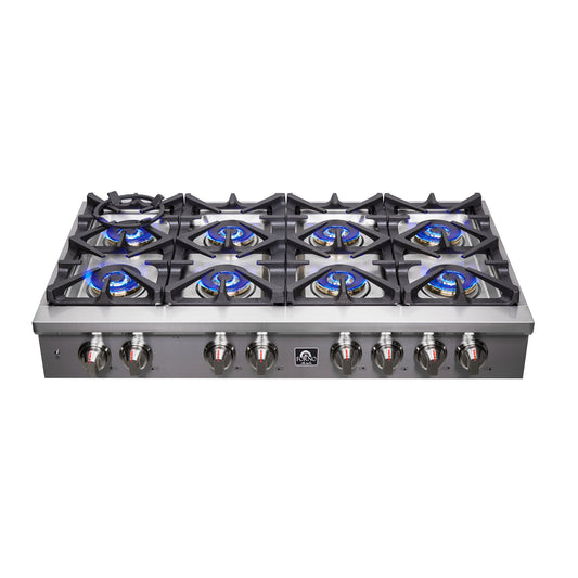 Forno Spezia Alta Qualita 48-Inch Pro-Style Gas Rangetop, Stainless Steel, 8 Sealed Burners, Continuous Cast Iron Grates, High Heat Output - Forno Appliances