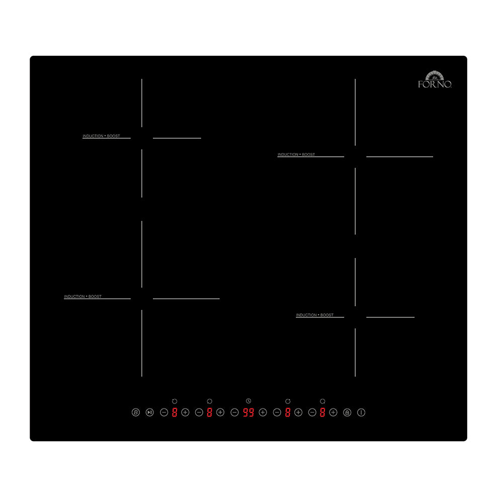 Forno Parco 24-Inch Induction Cooktop, 4 Zones, 7,200W Total Power, Touch Control, 9 Power Levels, Booster Function - Forno Appliances