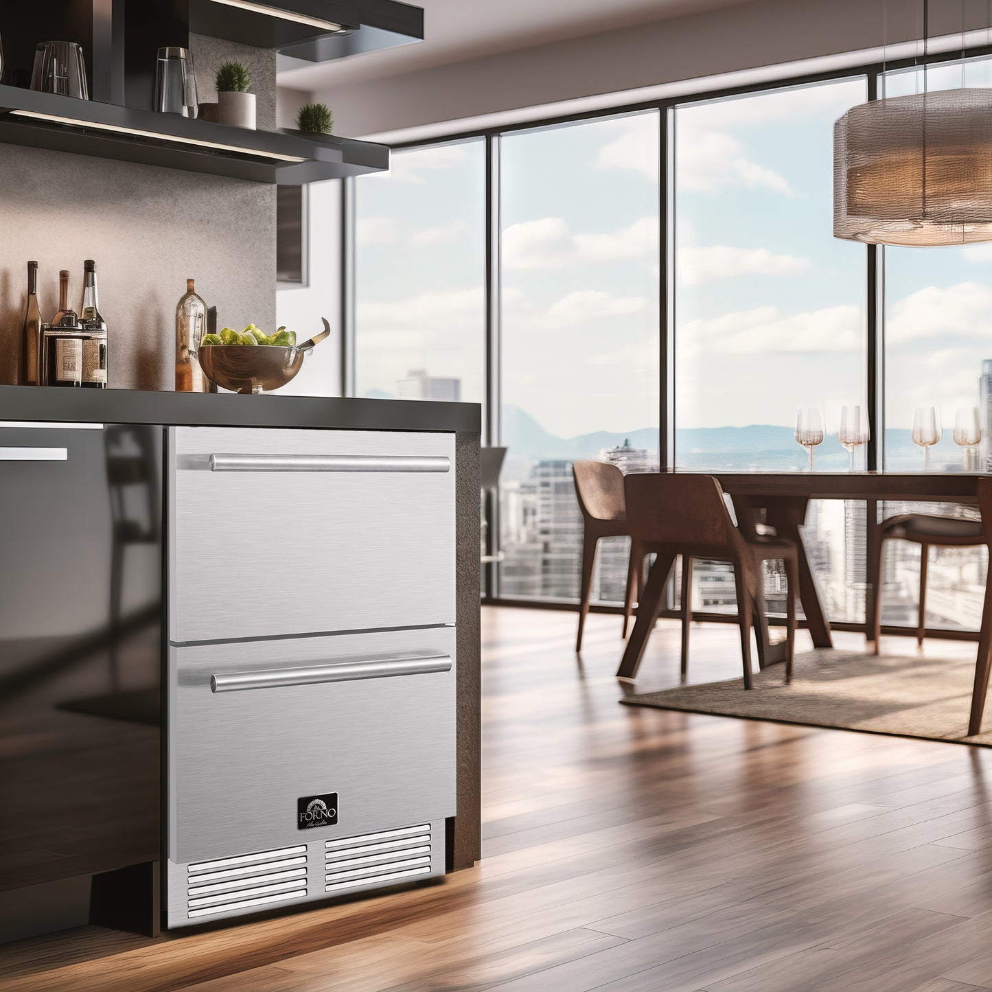 Forno Como 24-Inch Indoor Outdoor Drawer Refrigerator, 4.87 cu.ft, Stainless Steel Interior, Adjustable Shelves, LED Lighting - Forno Appliances