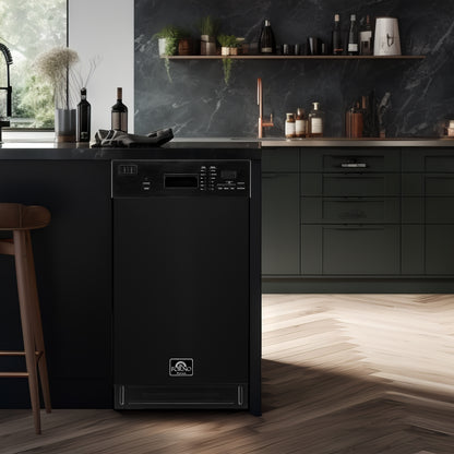 Forno Polo 18-Inch Built-In Black Dishwasher, 8 Place Settings, ENERGY STAR Certified, 52 dBA - Forno Appliances