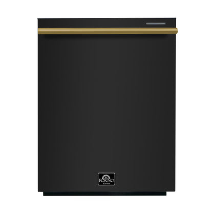 FORNO ensemble cuisine Premium 4 pièces - cuisinière noire Leonardo Espresso 30", hotte noire 30", réfrigérateur congélateur bas noir 31", lave-vaisselle encastrable noir 24" - FBDL-006-02CA - Forno Appliances
