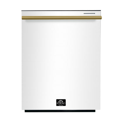 FORNO Premium 3-Piece Kitchen Bundle - Leonardo Espresso 30" White Range, 31" White Bottom Freezer Refrigerator, 24" White Built-In Dishwasher - FBDL-007-03CA - Forno Appliances