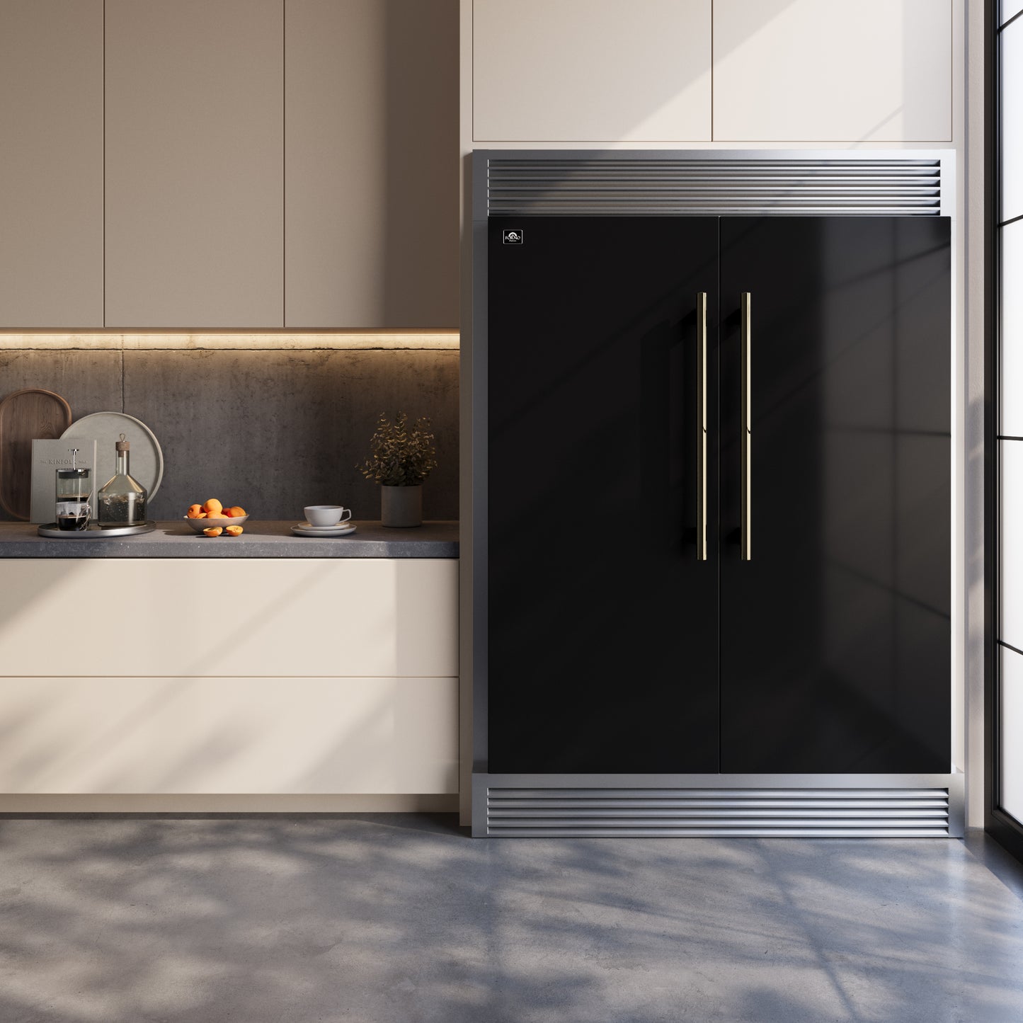 Forno Maderno 2-28-Inch Wide Convertible Refrigerator/Freezer in Black, Decorative Trim Grill, 27.2 cu.ft, 84-Inch High, ENERGY STAR Certified - Forno Appliances